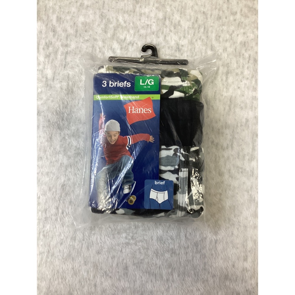 Hanes Boys 3 Pack Briefs Camo Black Cotton Underwear Size L 14-16 B395J3